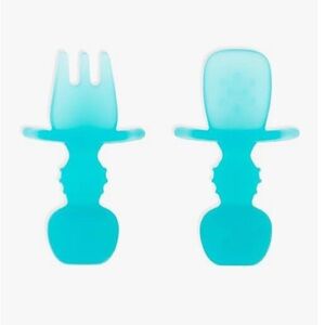 Blue Silicone Baby Spoon & Fork 1 spoon 1 Fork